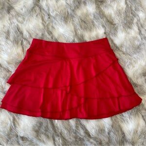 Jofit Red Dahlia Ace Asymmetrical Ruffle Tiered HighWaisted Athletic Skort Sz XS
